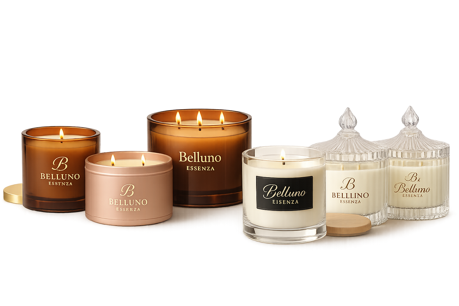 Coleção completa Belluno Essenza em composição premium com a linha de produtos da marca